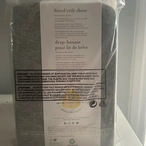 Set of 2- Burt's Bees Baby Organic Cotton Crib Sheet in Gray - Picture 2 of 2